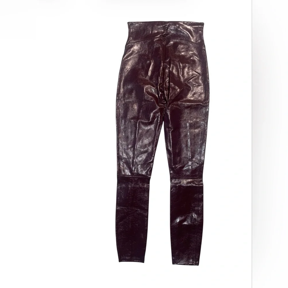 Spanx High-Shine Burgundy Faux Leather Leggings size medium